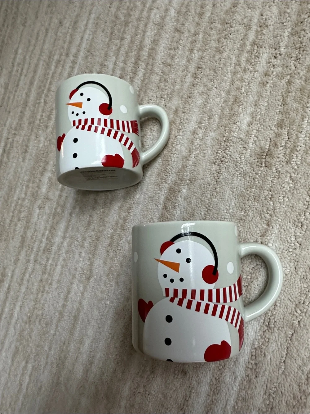 2 Crate & Barrel-Joan Anderson Childs Mug Winter Pine Tree Snowman Holiday